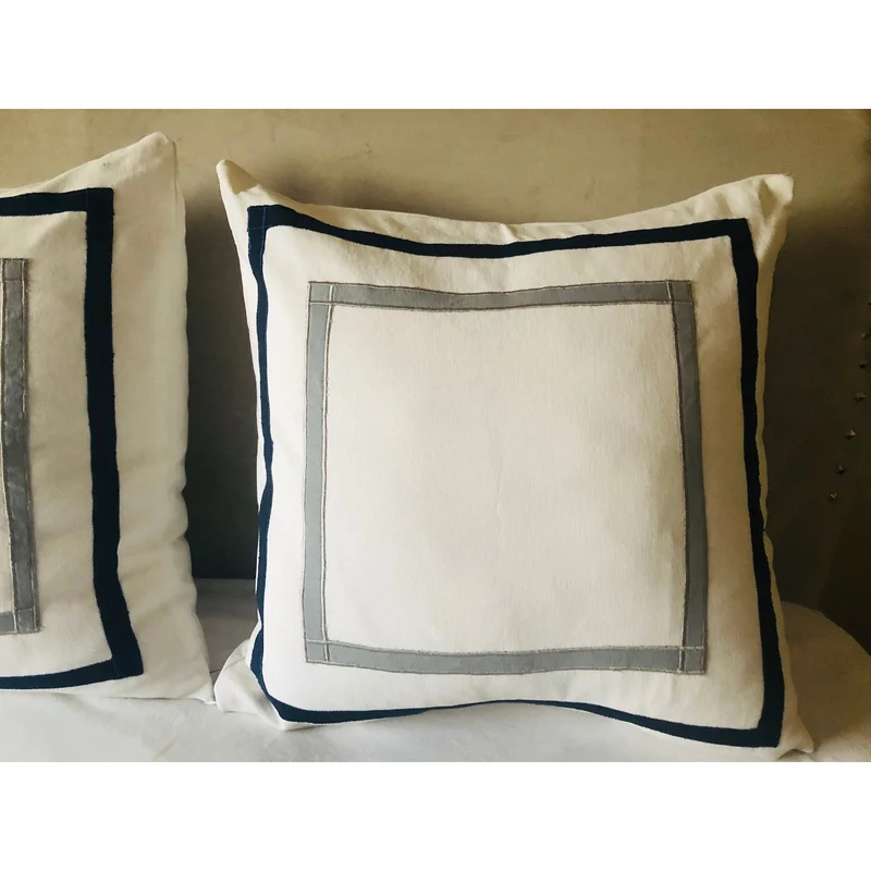 Personalized White Gray Euro Pillows, Framed Pillow Covers, Designer Bedroom Decor by Snazzy Living