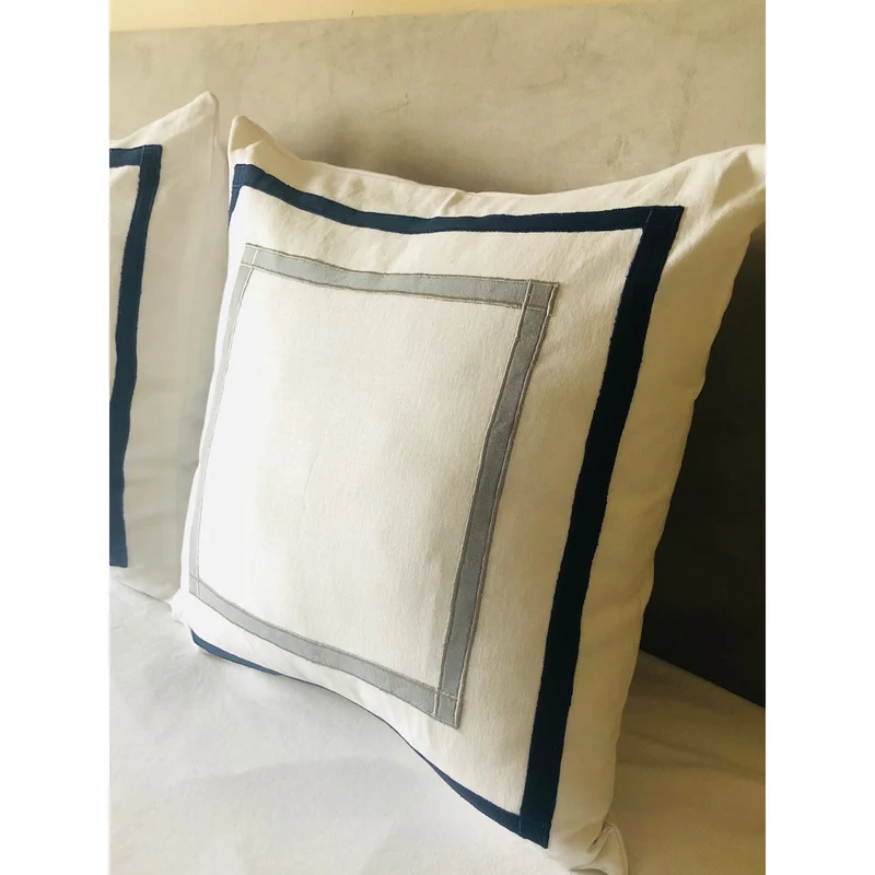 Personalized White Gray Euro Pillows, Framed Pillow Covers, Designer Bedroom Decor by Snazzy Living