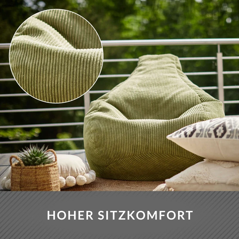 Cozy Sitzsack mit Rückenlehne in Cord-Optik