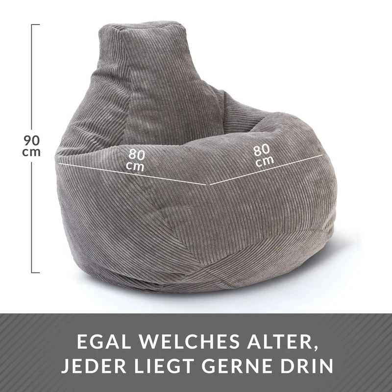 Cozy Sitzsack mit Rückenlehne in Cord-Optik