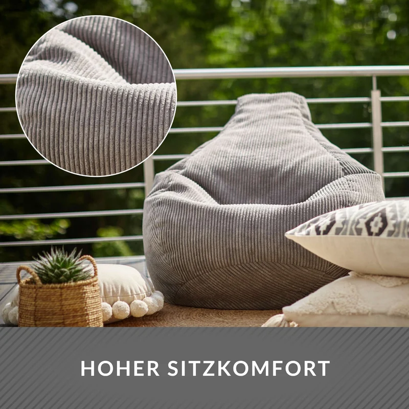 Cozy Sitzsack mit Rückenlehne in Cord-Optik