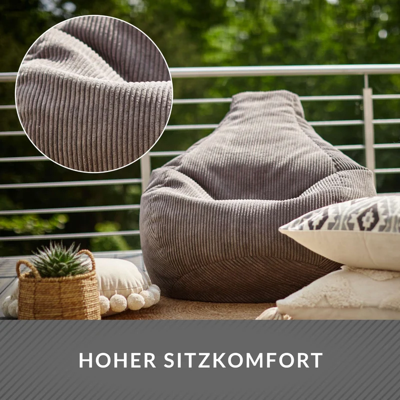 Cozy Sitzsack mit Rückenlehne in Cord-Optik
