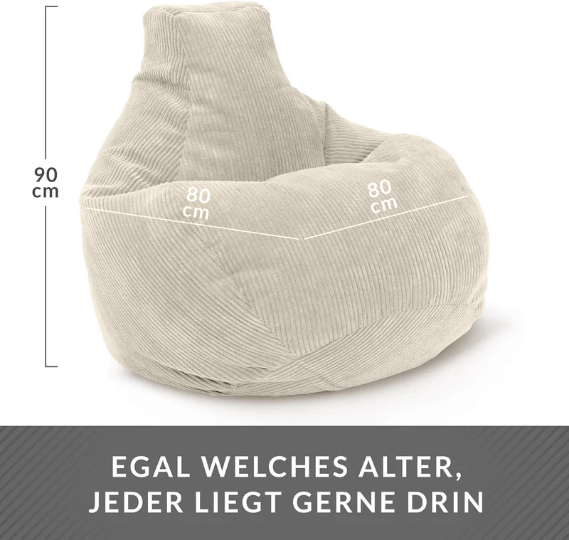 Cozy Sitzsack mit Rückenlehne in Cord-Optik