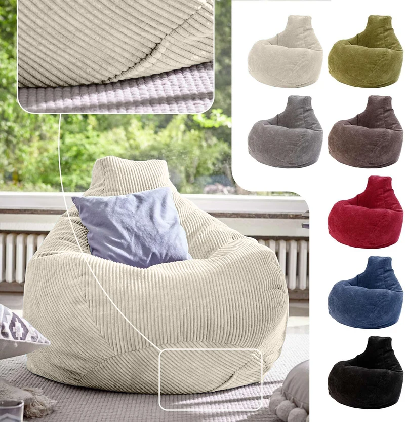 Cozy Sitzsack mit Rückenlehne in Cord-Optik