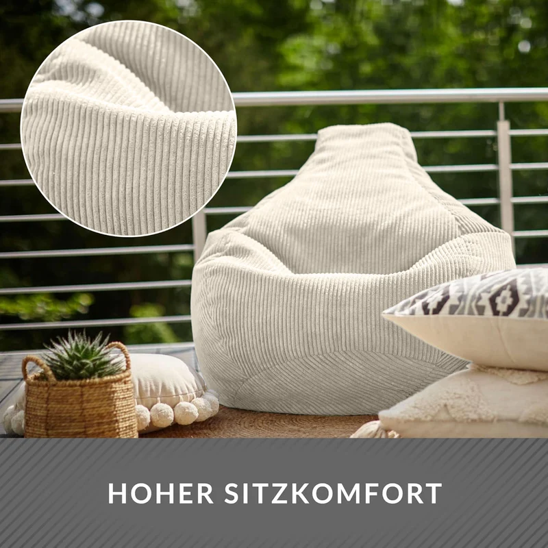 Cozy Sitzsack mit Rückenlehne in Cord-Optik
