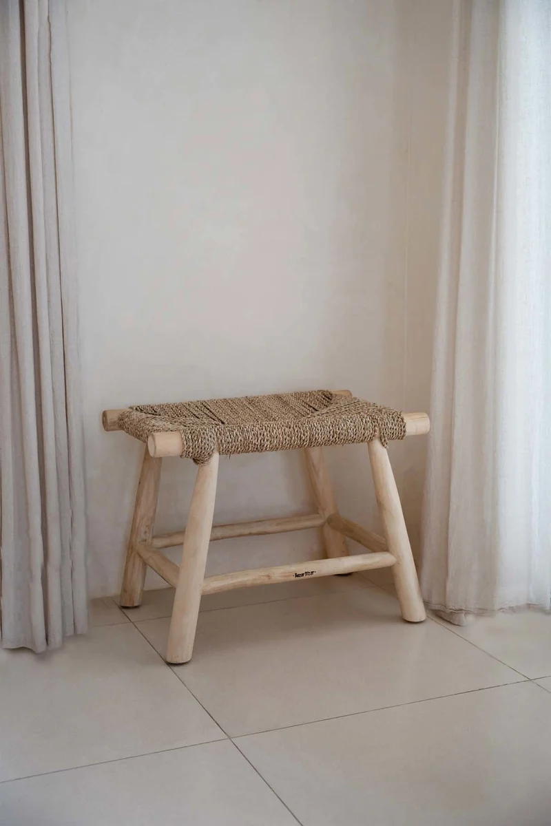 Banc en jonc de mer tressé naturel beige 60x40x45cm Porto - Bazar Bizar