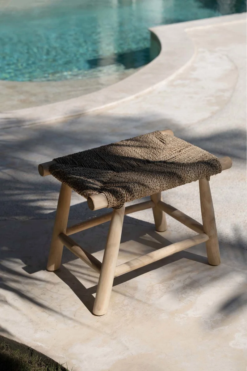 Banc en jonc de mer tressé naturel beige 60x40x45cm Porto - Bazar Bizar
