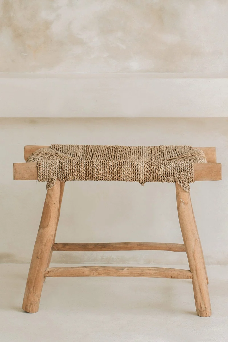 Banc en jonc de mer tressé naturel beige 60x40x45cm Porto - Bazar Bizar