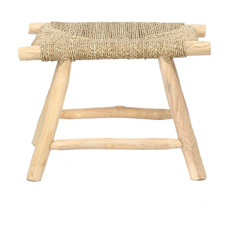 Banc en jonc de mer tressé naturel beige 60x40x45cm Porto - Bazar Bizar