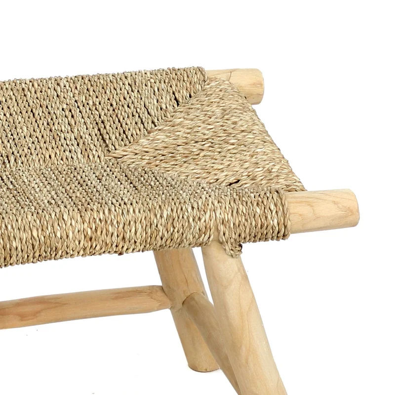 Banc en jonc de mer tressé naturel beige 60x40x45cm Porto - Bazar Bizar