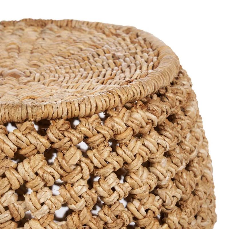 Tabouret rond en feuille de bananier et fer naturelle 48x48x45cm Zarkah - Bazar Bizar