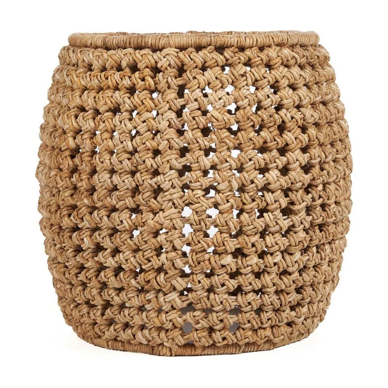 Tabouret rond en feuille de bananier et fer naturelle 48x48x45cm Zarkah - Bazar Bizar