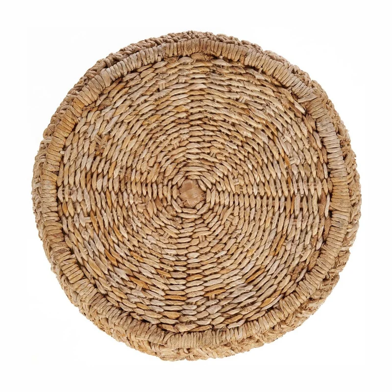 Tabouret rond en feuille de bananier et fer naturelle 48x48x45cm Zarkah - Bazar Bizar