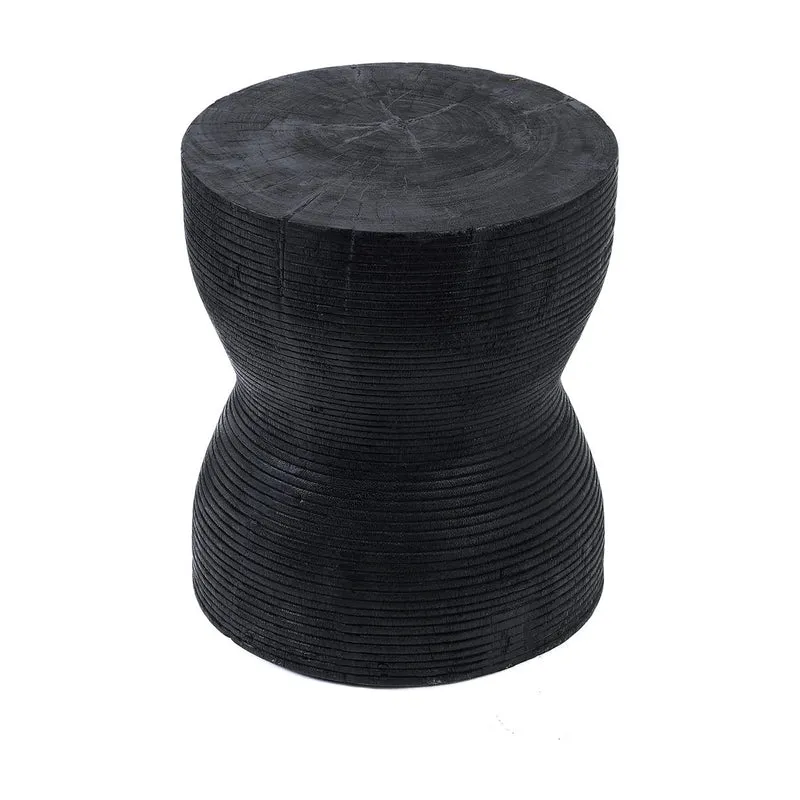 Tabouret rond en bois de suar massif noir 35x35x45cm Kotoran - Bazar Bizar