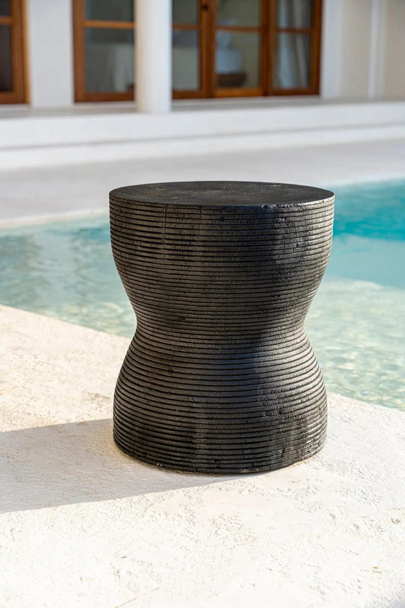 Tabouret rond en bois de suar massif noir 35x35x45cm Kotoran - Bazar Bizar
