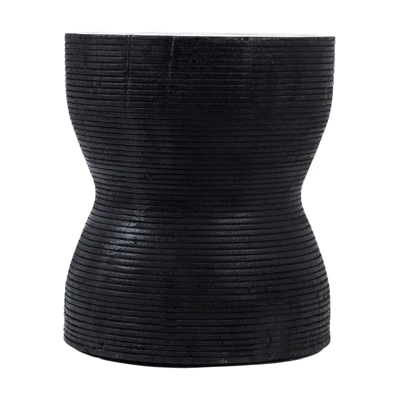 Tabouret rond en bois de suar massif noir 35x35x45cm Kotoran - Bazar Bizar