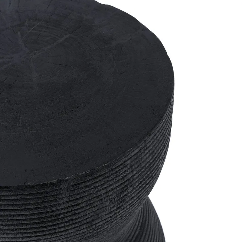 Tabouret rond en bois de suar massif noir 35x35x45cm Kotoran - Bazar Bizar