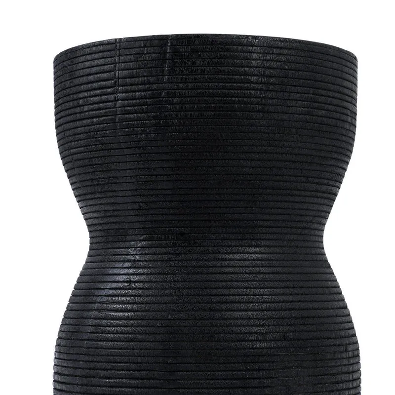 Tabouret rond en bois de suar massif noir 35x35x45cm Kotoran - Bazar Bizar