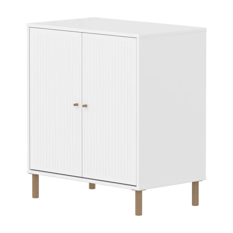 Flexa Saga Schrank, 2 Türen mit Rillen Weiss/Eiche