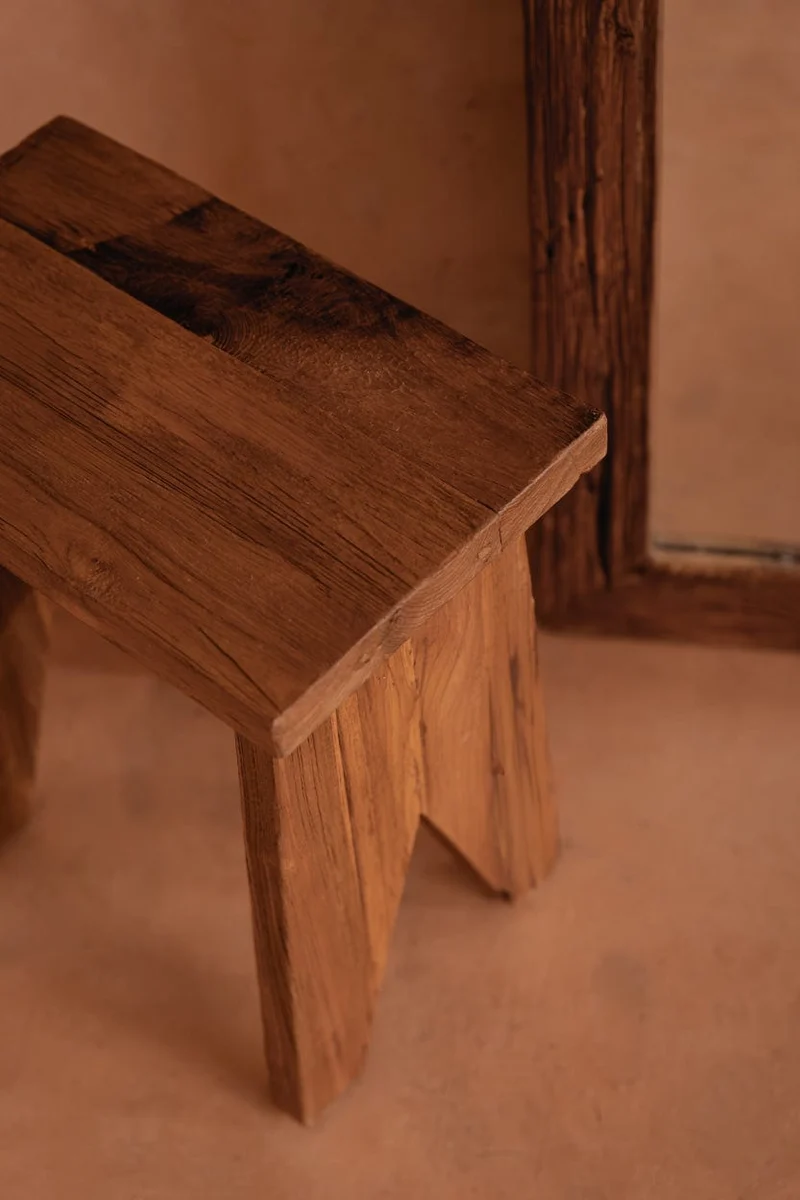Tabouret en teck massif naturel marron 40x25x45cm Siku - Bazar Bizar