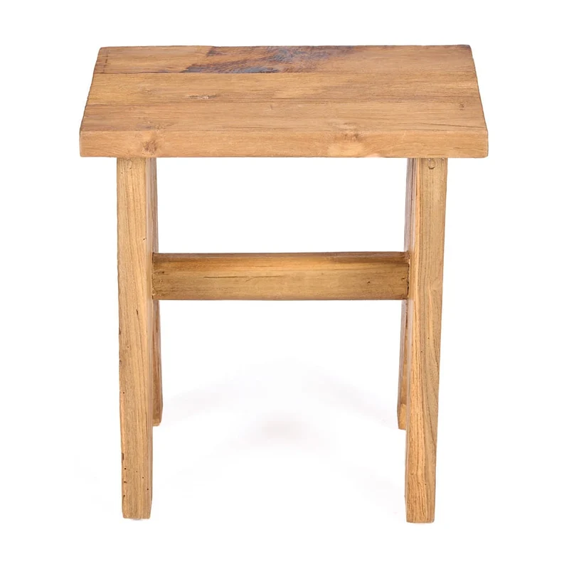 Tabouret en teck massif naturel marron 40x25x45cm Siku - Bazar Bizar