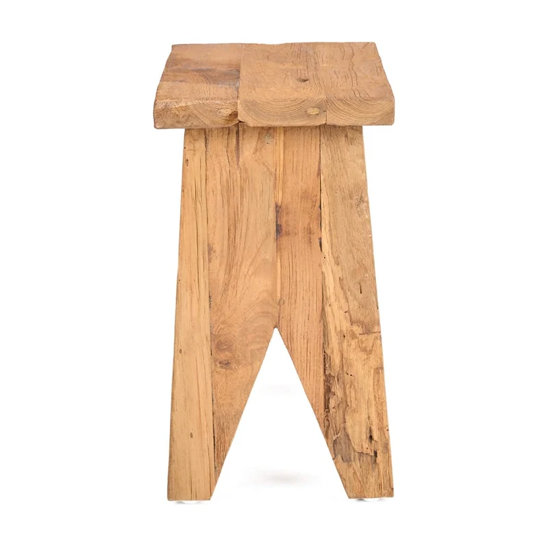Tabouret en teck massif naturel marron 40x25x45cm Siku - Bazar Bizar