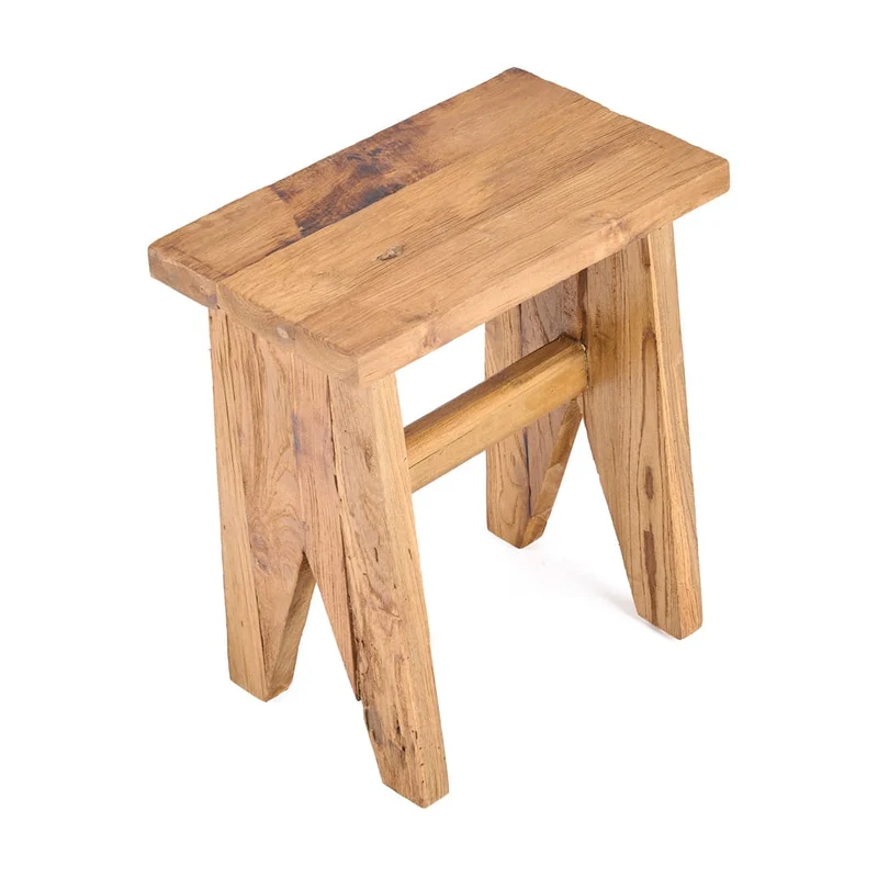 Tabouret en teck massif naturel marron 40x25x45cm Siku - Bazar Bizar