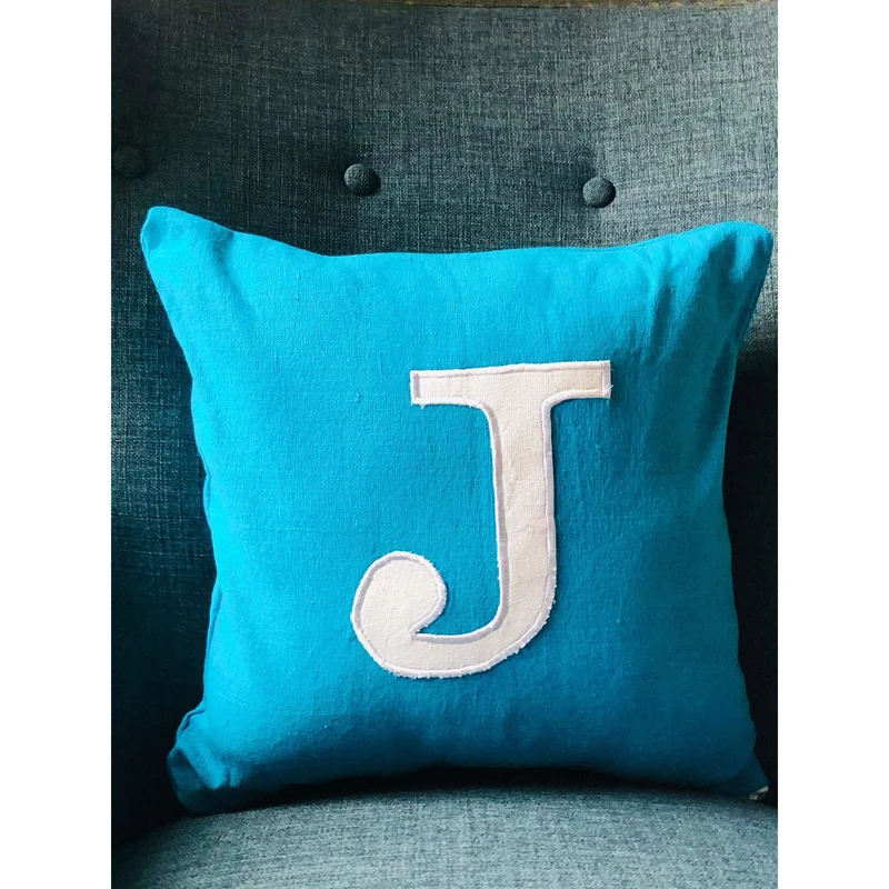 Turquoise Alphabet Pillows, Square Letter Sofa Pillow