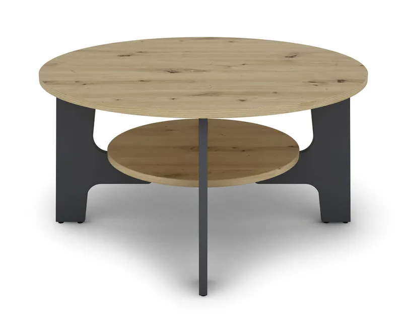 Couchtisch JONNY / Melamin anthrazit, weiß, Artisan Eiche (Eiche-Optik) oder Old Wood (Altholz-Optik) / D 80, H 42,5 cm / mit praktischem Ablageboden