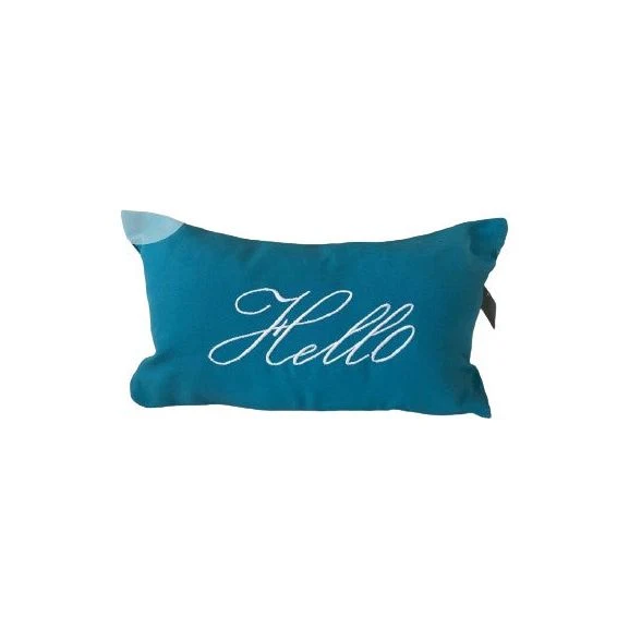 Turquoise Hello Outdoor Pillows, Small Lumbar Outdoor Pillows