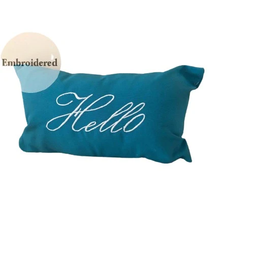 Turquoise Hello Outdoor Pillows, Small Lumbar Outdoor Pillows