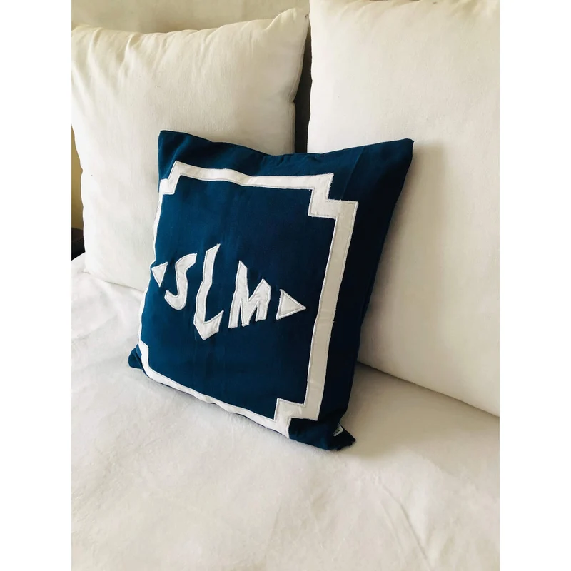 Applique Name Monogram Square Throw Pillow Covers