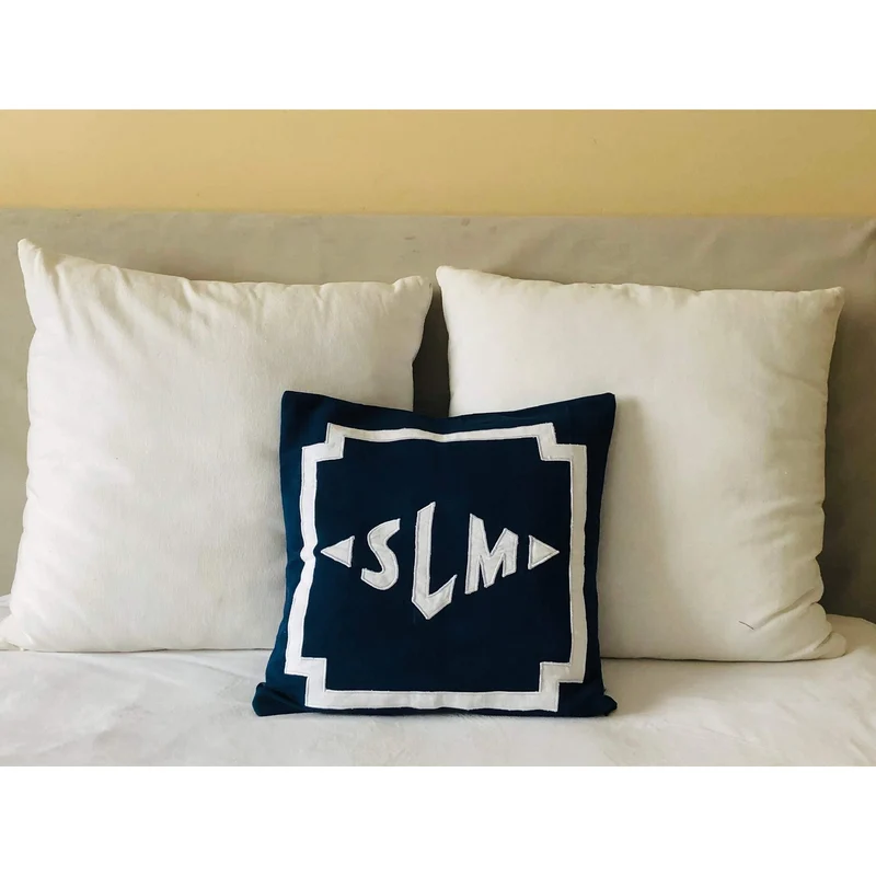 Applique Name Monogram Square Throw Pillow Covers