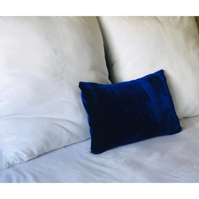 Lumbar Blue Pillow, Blue Velvet Decorative Pillows