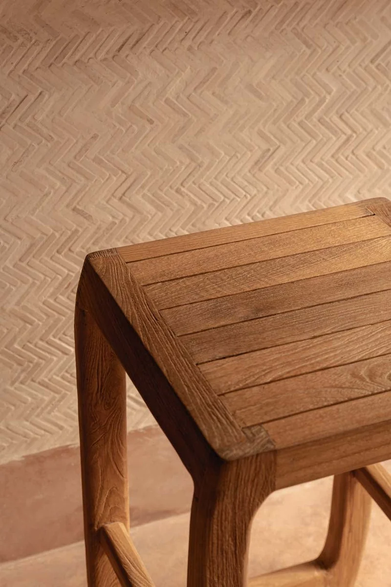 Tabouret de bar en teck naturel recyclé marron 42x42x70cm Ithaca - Bazar Bizar
