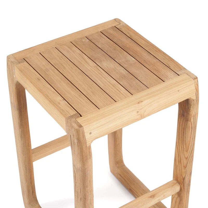 Tabouret de bar en teck naturel recyclé marron 42x42x70cm Ithaca - Bazar Bizar