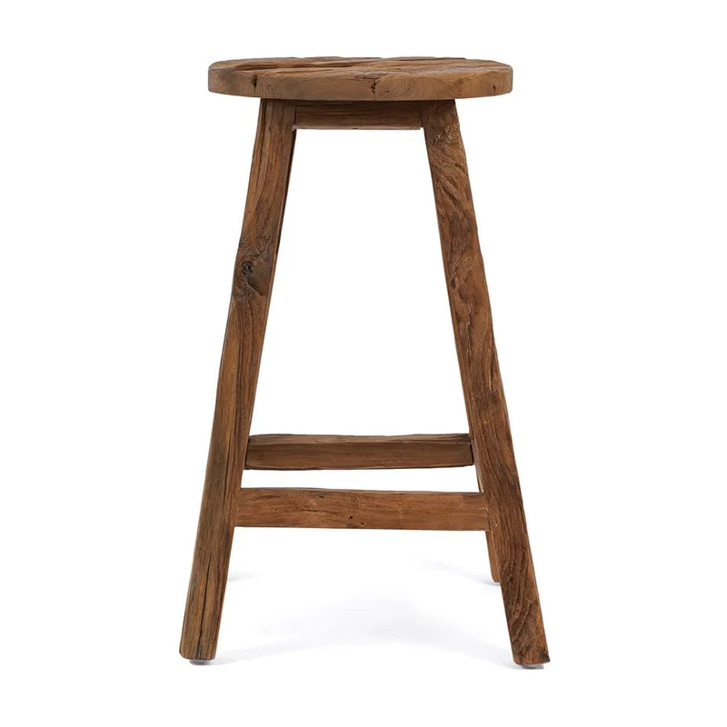 Tabouret de bar en teck naturel recyclé marron 39x39x70cm Shibori - Bazar Bizar