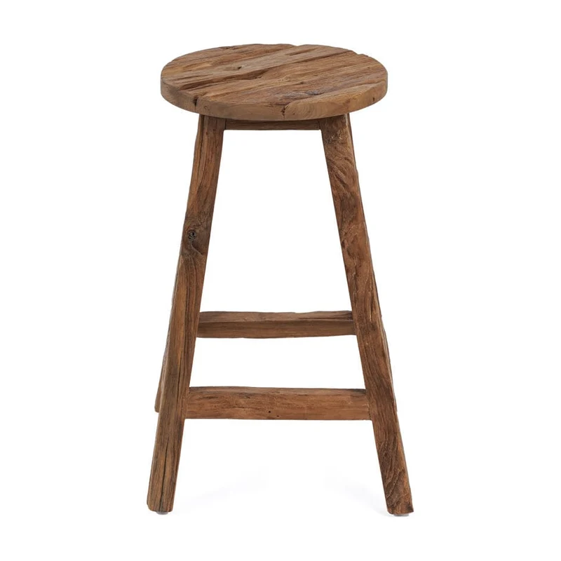 Tabouret de bar en teck naturel recyclé marron 39x39x70cm Shibori - Bazar Bizar