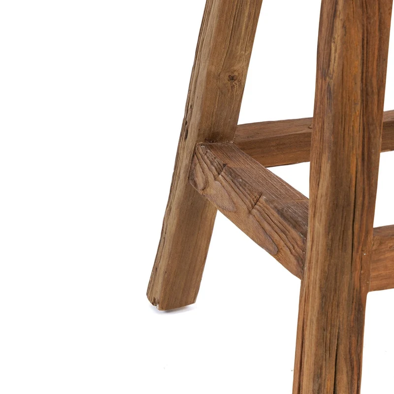 Tabouret de bar en teck naturel recyclé marron 39x39x70cm Shibori - Bazar Bizar