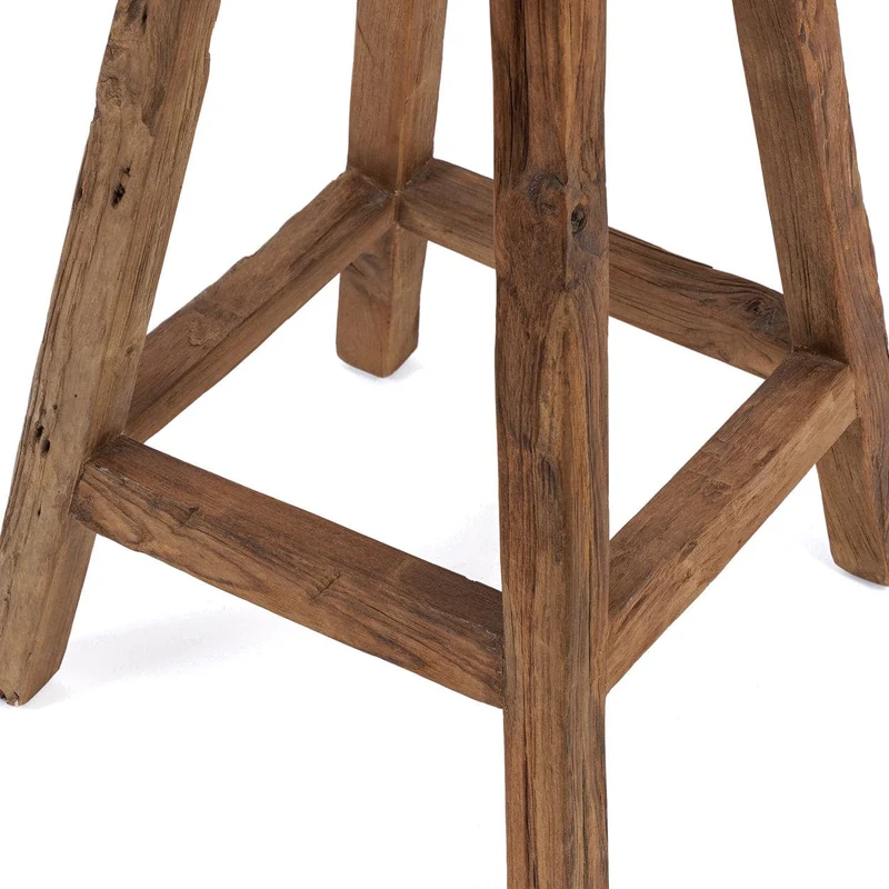 Tabouret de bar en teck naturel recyclé marron 39x39x70cm Shibori - Bazar Bizar