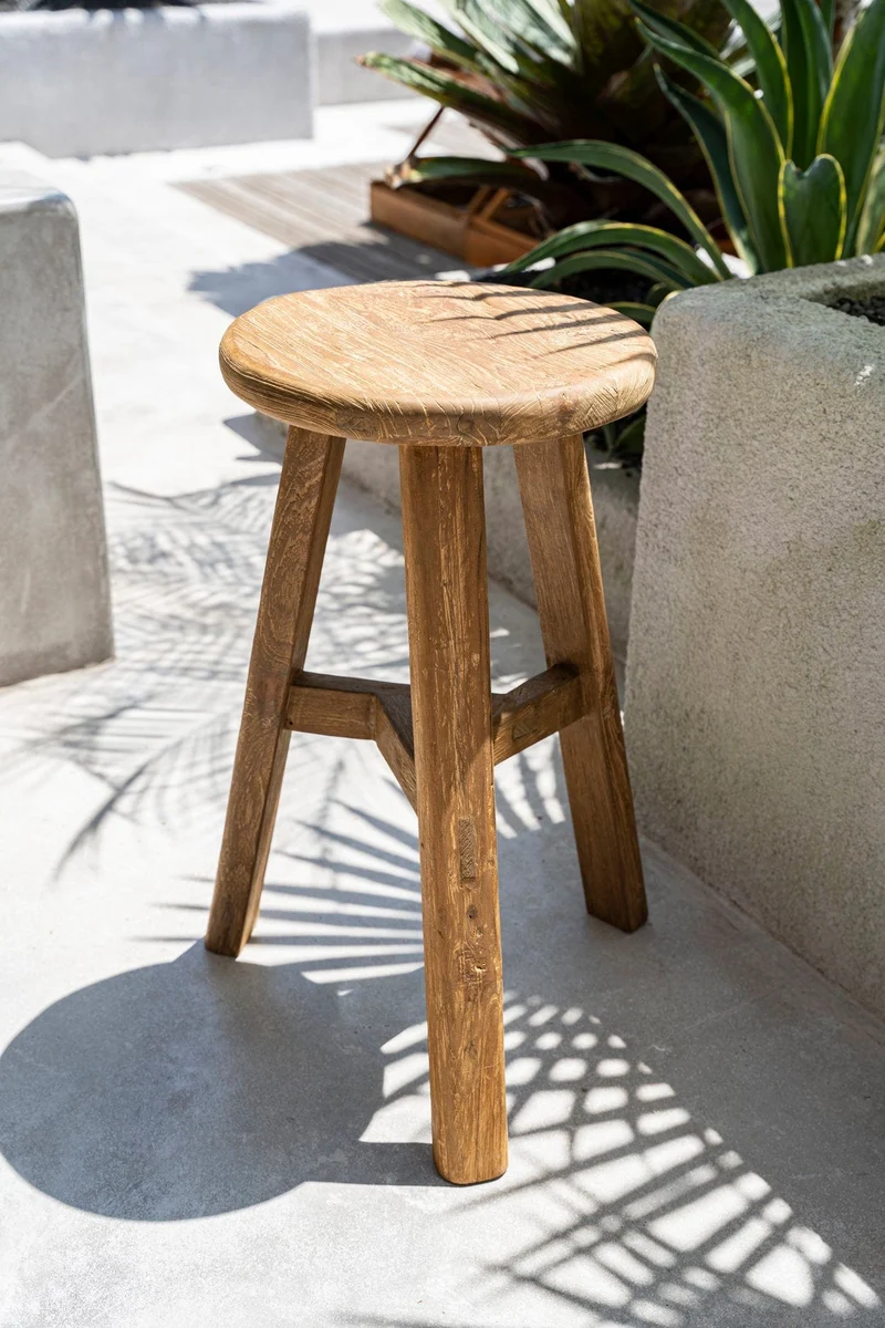 Tabouret de bar de jardin en teck massif naturel 44x44x70cm Fusuma - Bazar Bizar