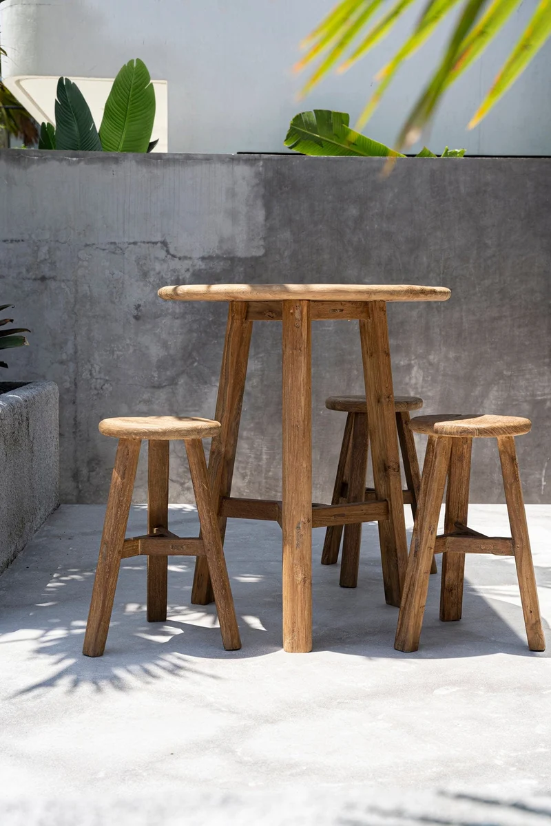 Tabouret de bar de jardin en teck massif naturel 44x44x70cm Fusuma - Bazar Bizar