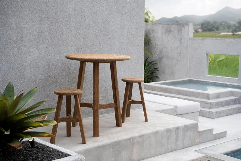 Tabouret de bar de jardin en teck massif naturel 44x44x70cm Fusuma - Bazar Bizar