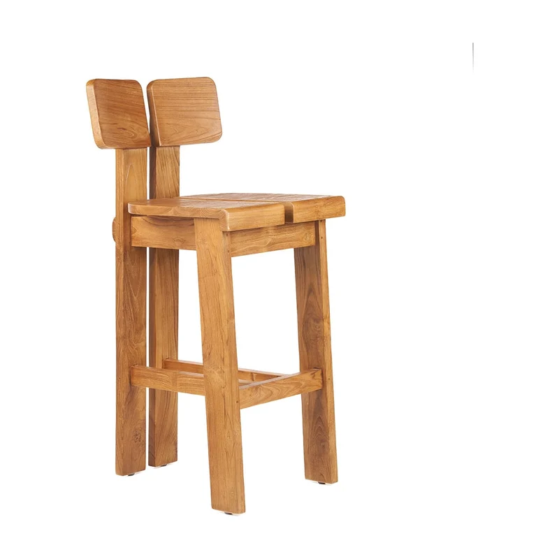 Chaise de bar en teck massif naturel marron 46x58x108cm Sama Sama - Bazar Bizar