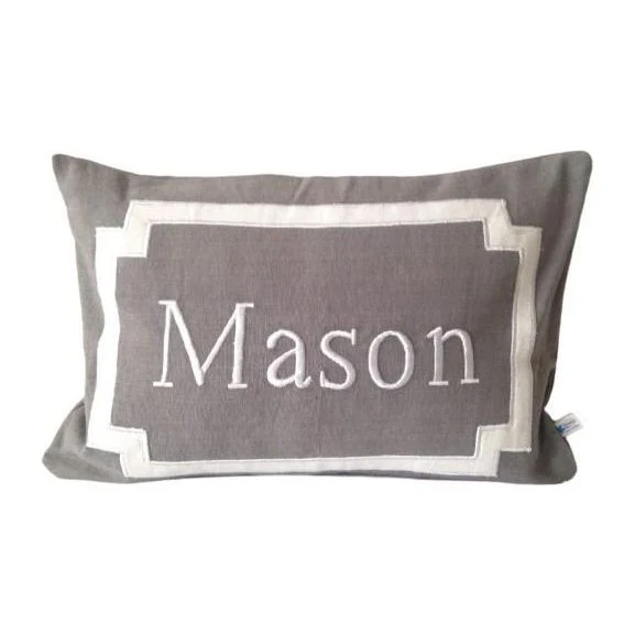 Gray and White Name Pillow Cover, Gray Nursery Decor