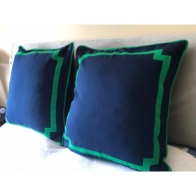 Navy Trim Pillows, Navy Border Pillow Covers