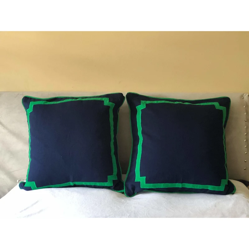 Navy Trim Pillows, Navy Border Pillow Covers