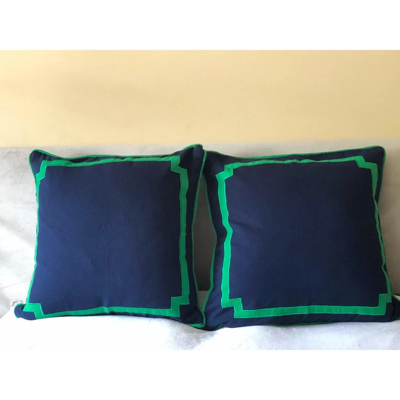 Navy Trim Pillows, Navy Border Pillow Covers