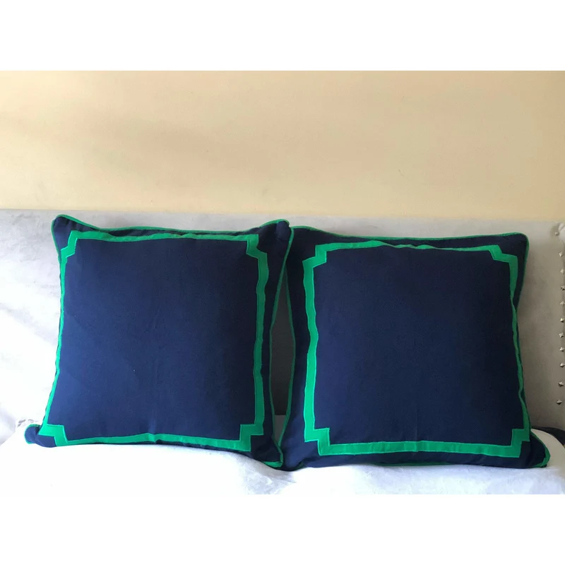Navy Trim Pillows, Navy Border Pillow Covers