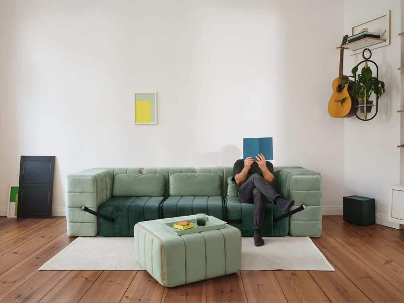 Canapé modulable 2 places en tissu Sera en laine grise 136x102x68cm Curt - Ambivalenz